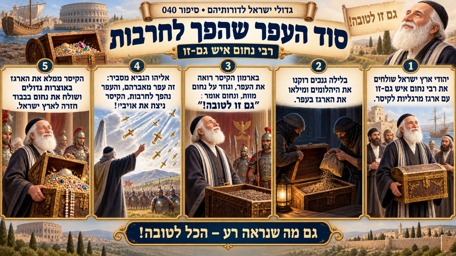 תמונת סיכום — רבי נחום איש גם-זו: סוד העפר שהפך לחרבות